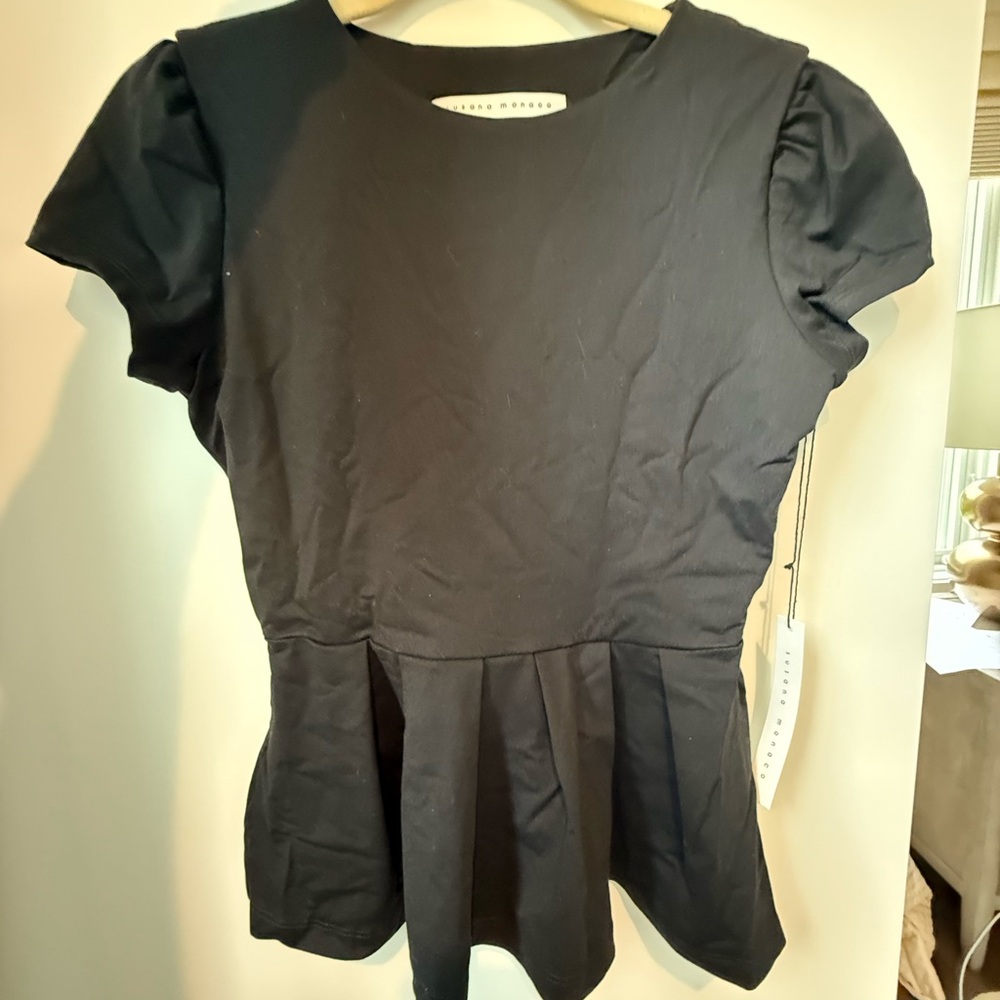Susana Monaco Black Peplum Puff Sleeve Blouse